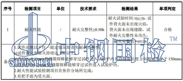 耐火窗檢測項目結(jié)果